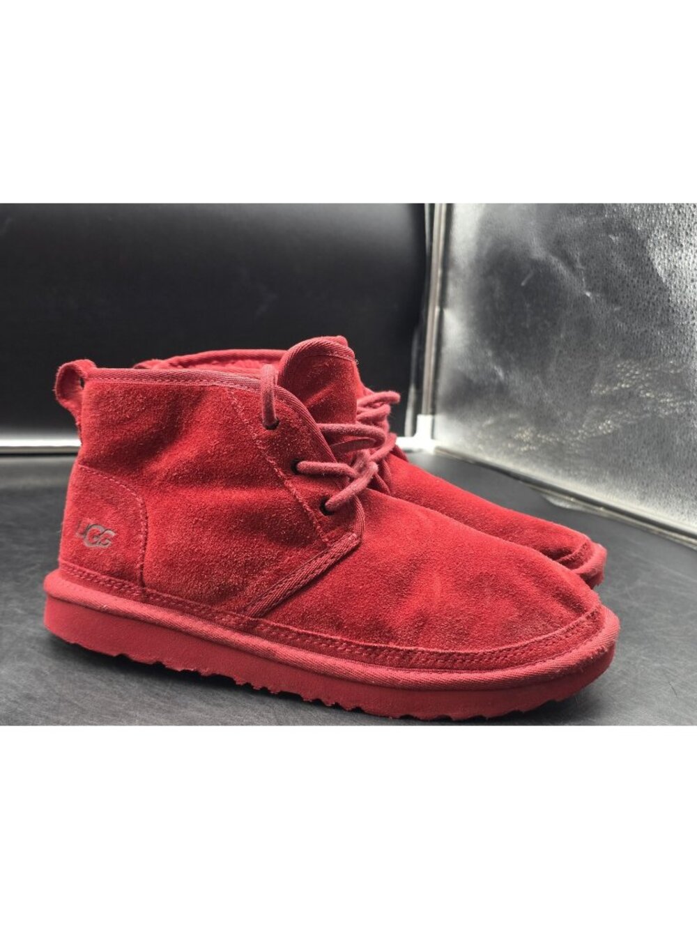 UGG Boots Teens Size 5 Red Neumel Suede Chukka Ankle Lace Up Fur Lined Winter